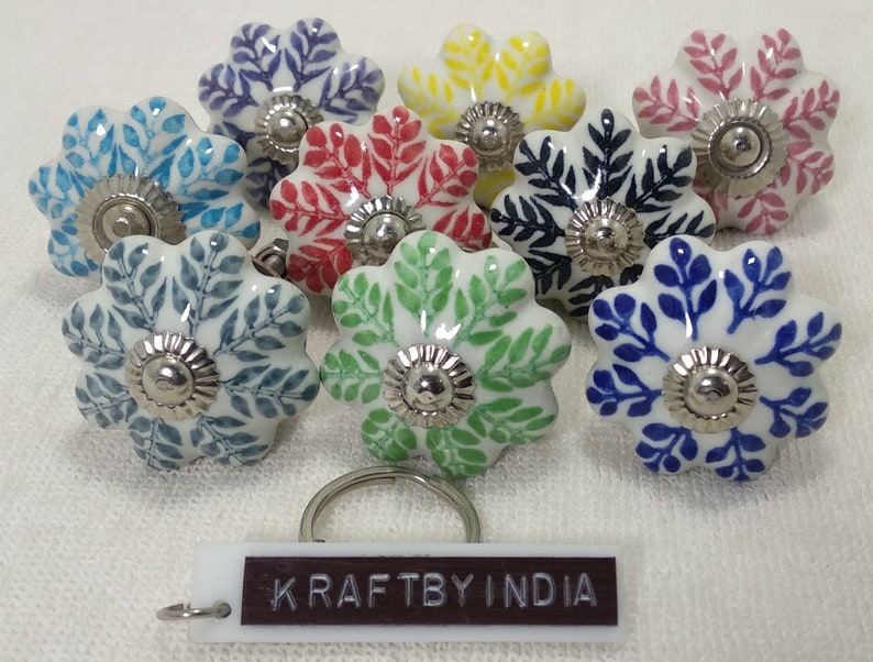 Mehrfarbige Blatt Design Kürbis Keramik Türknöpfe Handbemalt | Etsy