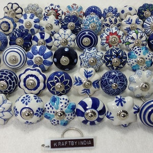 Assorted Blue and White Mixed Ceramic Knobs Kitchen Cabinet Drawer Knobs Cupboard Knobs Drawer Knobs Hardware Knobs Drawer Pulls
