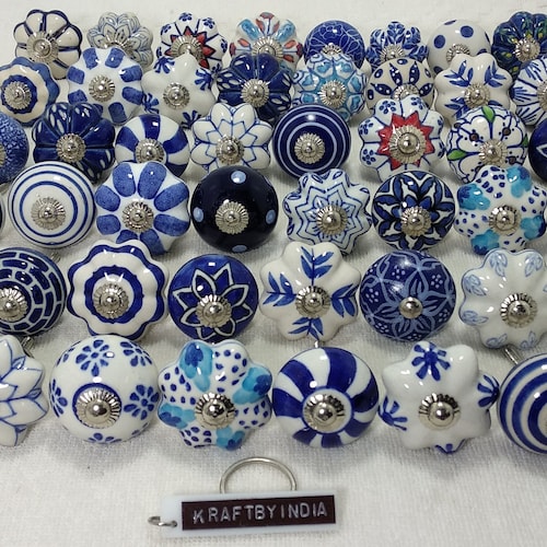 Assorted Blue and White Mixed Ceramic Knobs Kitchen Cabinet - Etsy