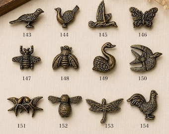 Bird & Insect Metal Cabinet Knobs, Antique Brass Butterfly Dragonfly Bee Swan Sparrow Rooster Drawer Pulls, Rustic Furniture Hardware