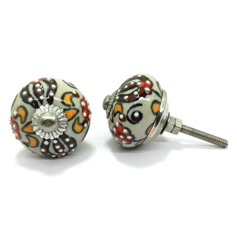 Handpainted Ceramic Drawer Knobs, Multicolor Embossed Vintage Pulls image 2