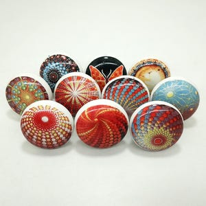 Multicolor Ceramic Flat Knobs, Decorative Cabinet Hardware image 2