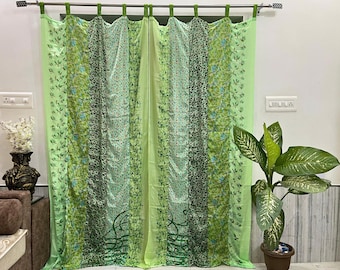 Handmade Silk Saree Curtain, Boho Hippie Room Decor (210x105 cm)