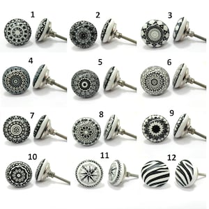 Zwart-witte keramische ladeknoppen | Mandala kastgrepen | Boho-meubelgrepen