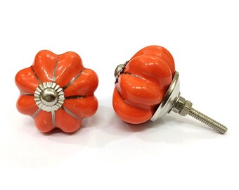 Orange Pumpkin Ceramic Drawer Knob, Decorative Cabinet Pull