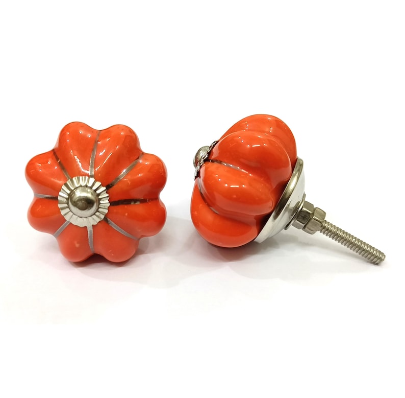 Orange Pumpkin Ceramic Drawer Knob, Decorative Cabinet Pull image 1