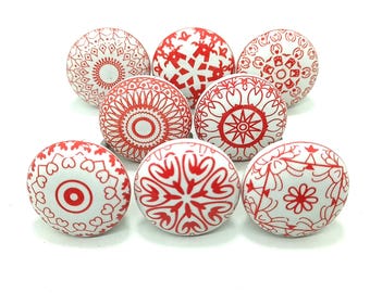 Rot und Weiss Keramik Möbel Knäufe, Flache Schublade Knäufe