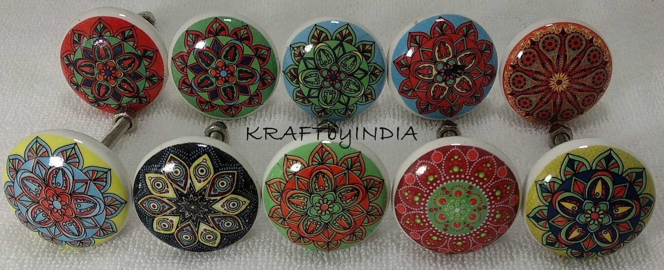 Mehrfarbige flache Keramik Knäufe Schrankknöpfe Schrankknöpfe | Etsy