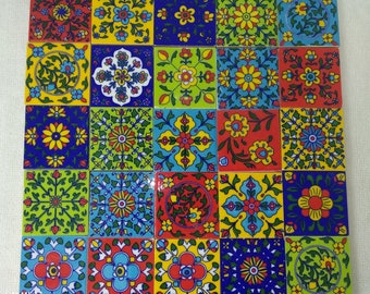 Azulejos de cerámica indios pintados a mano, azulejos decorativos multicolores (2 pulgadas)