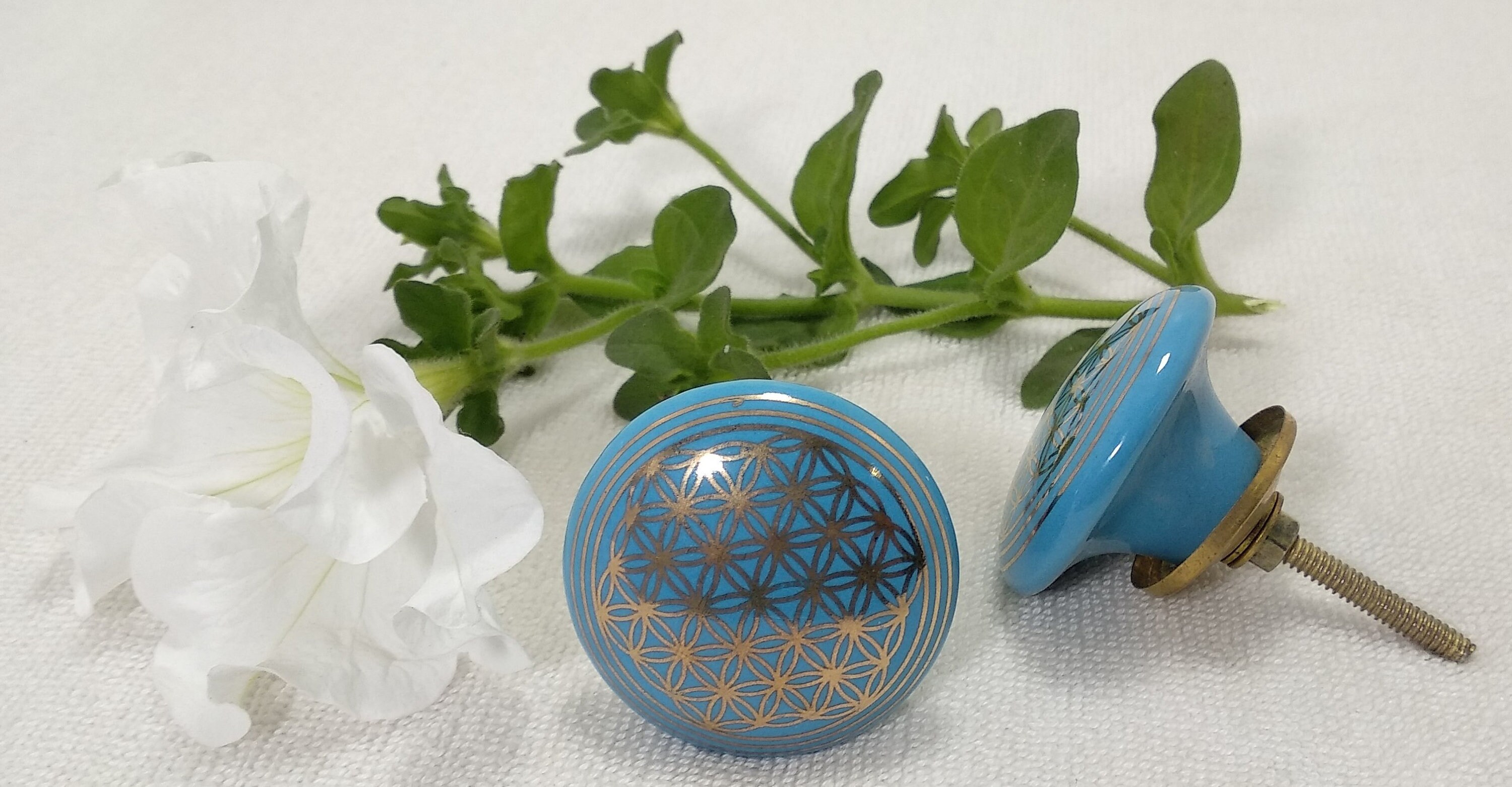 Lot of 10 Blaue und Goldene Keramik Türknöpfe Handbemalt | Etsy