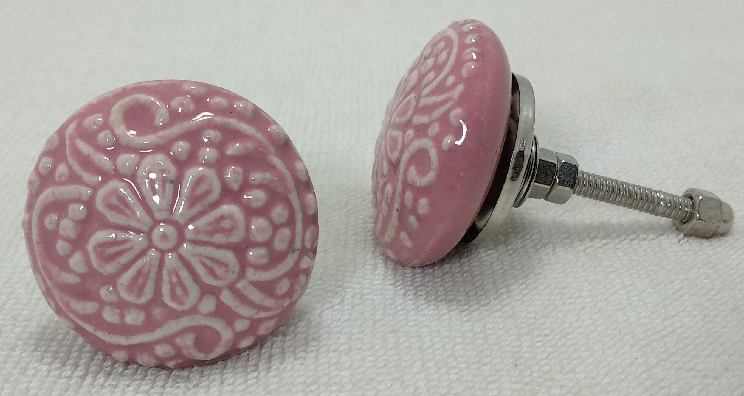 Pink Vintage Ceramic Door Knobs Handpainted Kitchen Etsy UK