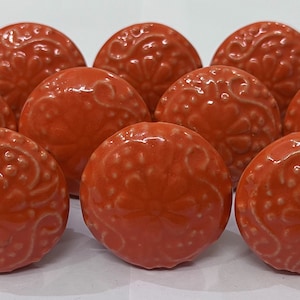 Orange Vintage Ceramic Door Knobs Handpainted Kitchen Cabinet Drawer Knobs Hardware Knobs Drawer Pulls Cabinet Knobs Door Knobs