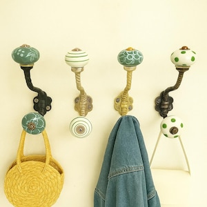 Conjunto de ganchos de cerâmica bege para casacos – Cabides de parede vintage em metal – Organização e armazenamento com estilo boho chic