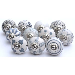 Handpainted Grey & White Ceramic Cabinet Knobs
