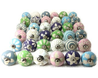 Hand-Painted Ceramic Drawer Knobs, Colorful Assorted Designs