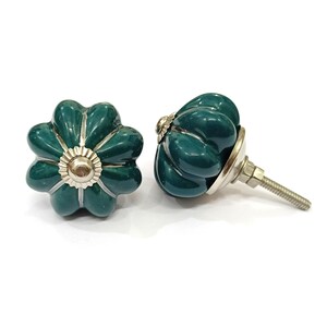 Bottle Green Ceramic Pumpkin Knobs, Silver Accents