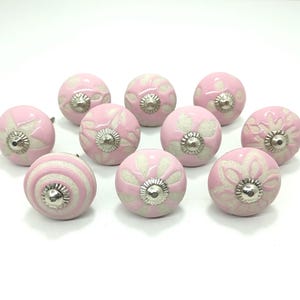 Hand-Painted Pink Ceramic Knobs, Floral Cabinet Drawer Pulls