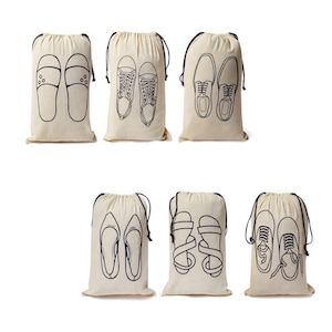 Umweltfreundliche Baumwollstoff-Schuhüberzüge mit Kordelzugverschluss, handgefertigte Doodle-Kollektion, ideal für Reisen, Zuhause und Aufbewahrung, 6 Stück