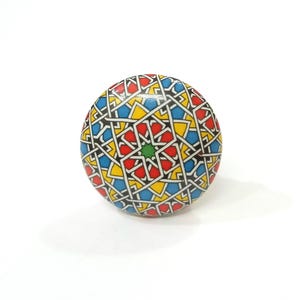 Multicolor Ceramic Cabinet Knob - Handmade Flat Drawer Pull image 1