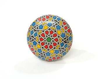 Pomo de cerámica multicolor para gabinete - Tirador plano para cajón hecho a mano