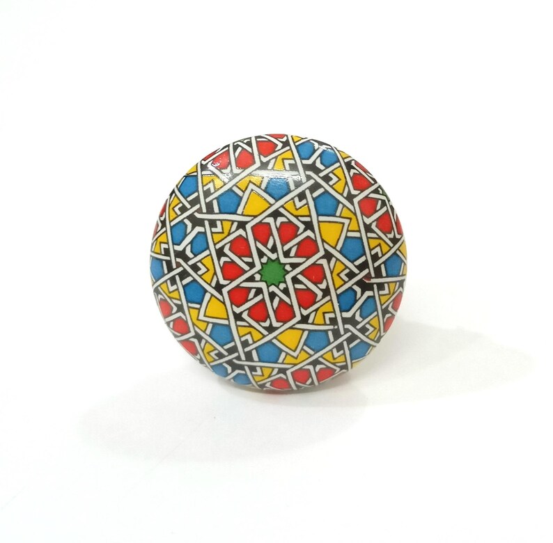 Multicolor Ceramic Cabinet Knob - Handmade Flat Drawer Pull image 1