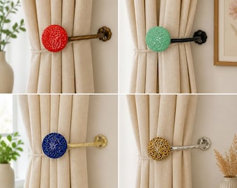 Ceramic Curtain Tie Back Hooks, Decorative Wall Mounted Curtain Holdbacks, Boho Curtain Tiebacks, Handmade Curtain Holder, Drapery Hook