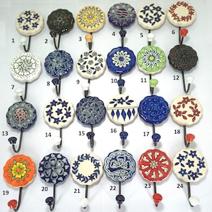 Hand-Painted Ceramic Wall Hooks - Colorful Floral Design
