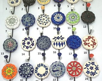 Hand-Painted Ceramic Wall Hooks - Colorful Floral Design