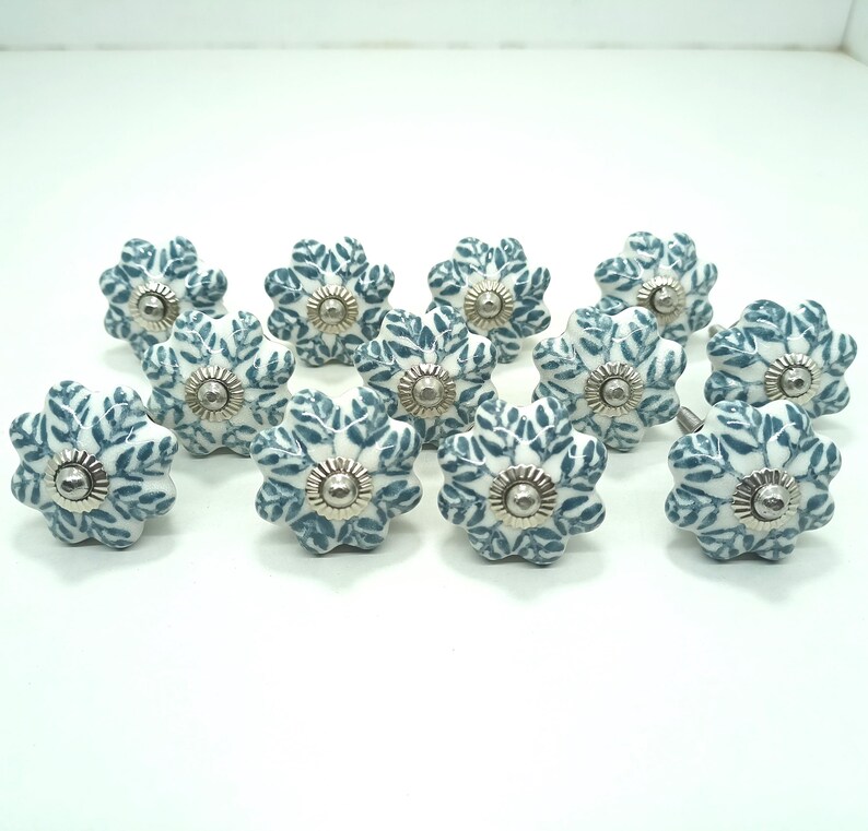 Handpainted Grey Leaf Ceramic Cabinet Knob, Drawer Pull image 2