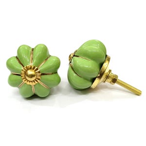 Green Ceramic Pumpkin Knobs, Decorative Cabinet Hardware