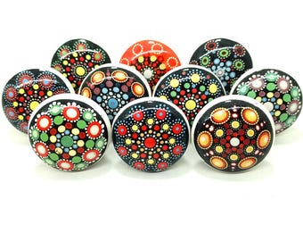 Perillas de cerámica multicolor para gabinetes, herrajes decorativos para cajones