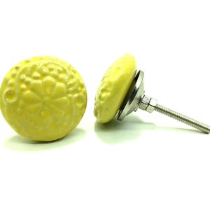 Yellow Ceramic Cabinet Knob - Vintage Handpainted Floral Hardware