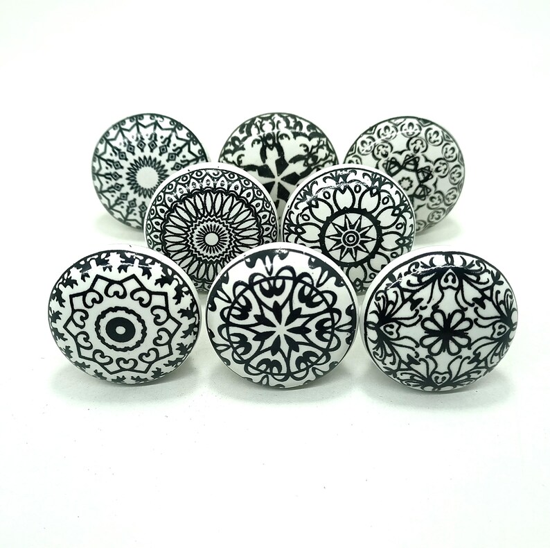 Handgeschilderde groene keramische ladeknoppen, vintage keukendecor Zwart