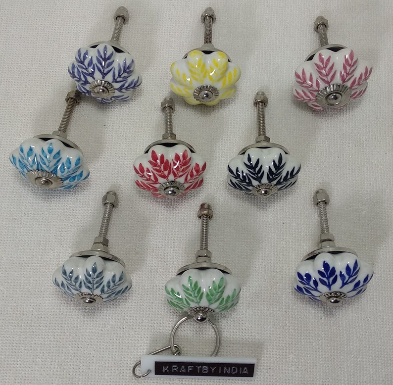 Mehrfarbige Blatt Design Kürbis Keramik Türknöpfe Handbemalt | Etsy