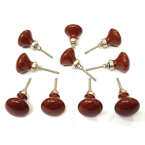 Brown Vintage Ceramic Knobs, Handpainted Hardware