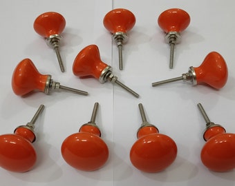 Boutons en céramique vintage de couleur orange Boutons peints à la main Boutons d'armoires de cuisine Boutons de tiroir Boutons de placard Boutons de quincaillerie Boutons de porte