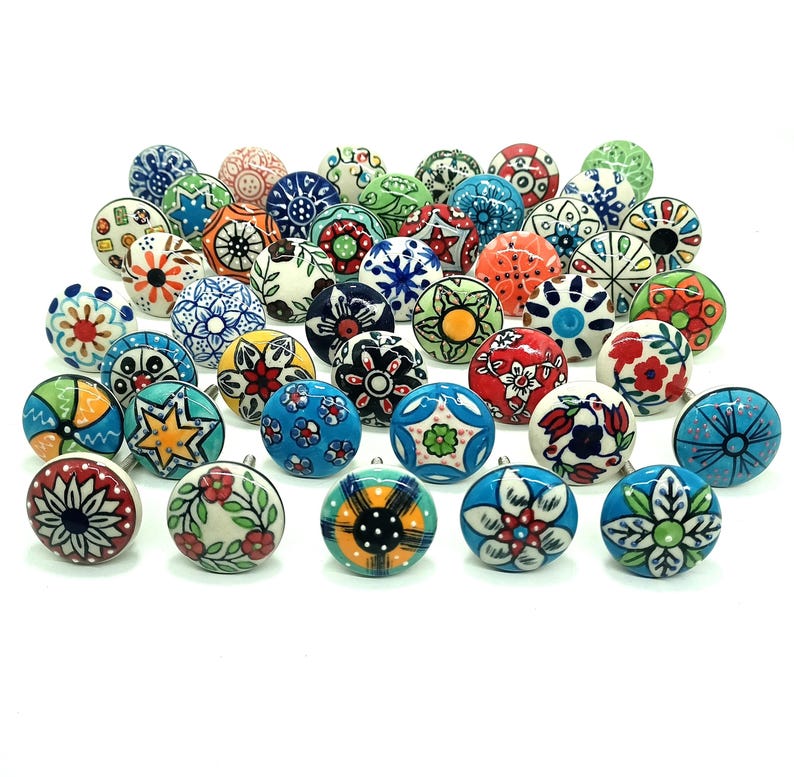 Handpainted Ceramic Cabinet Knobs, Multicolor Floral Hardware image 2