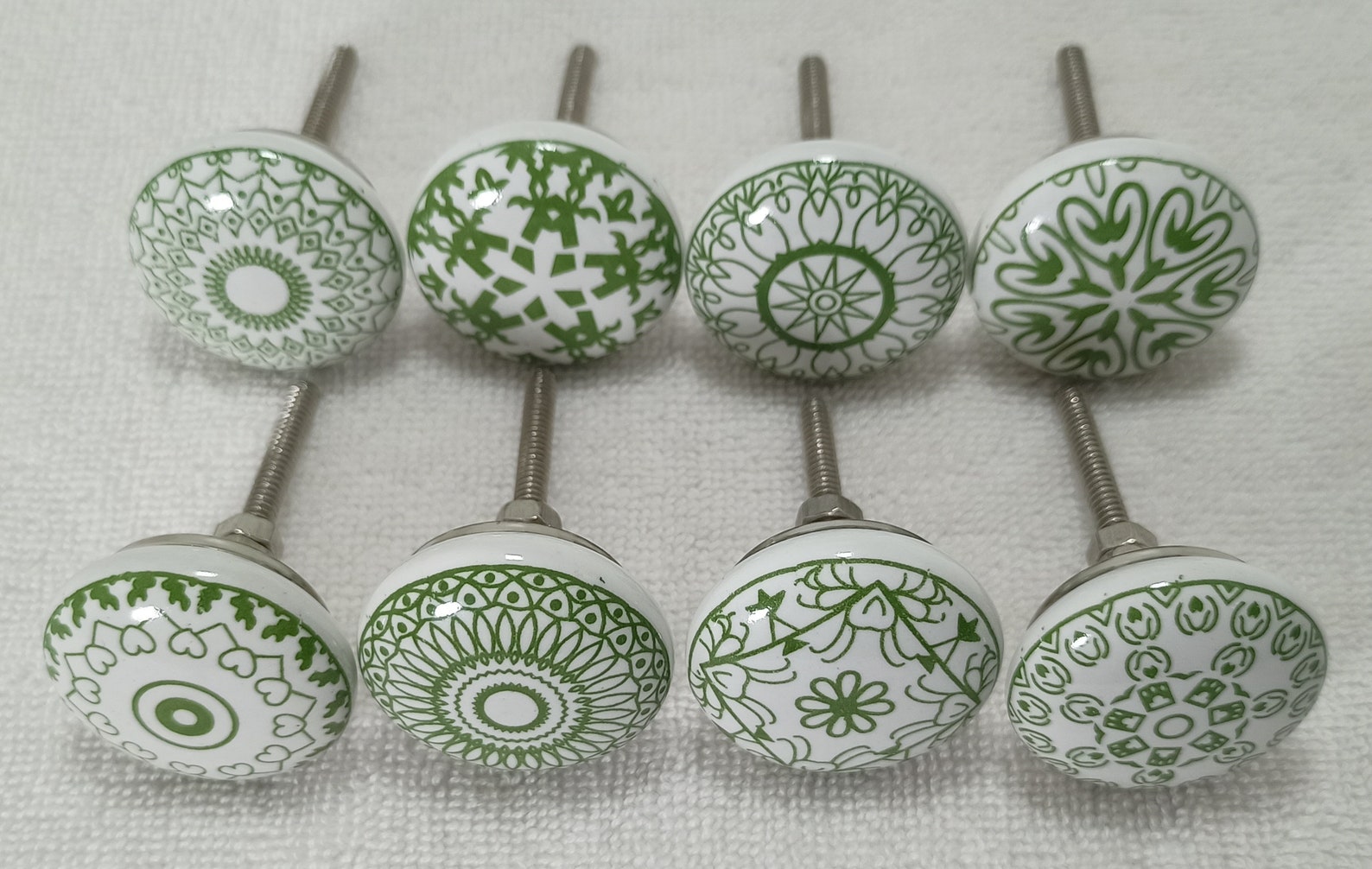 Green Flat Ceramic Door Knobs Handpainted Kitchen Etsy