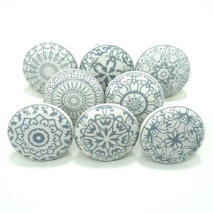 Handgeschilderde groene keramische ladeknoppen, vintage keukendecor Grijs