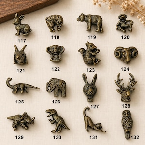 Diervormige metalen kastknoppen, antiek messing ladegrepen, hert konijn olifant uil beer dinosaurus ram decoratieve meubelbeslag