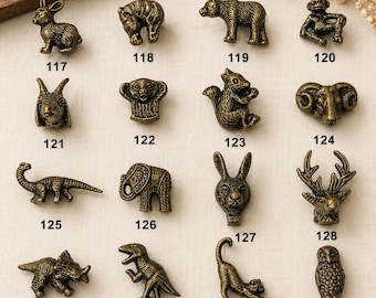 Animal Shaped Metal Cabinet Knobs, Antique Brass Drawer Pulls, Deer Rabbit Elephant Owl Bear Dinosaur Ram Decorative Furniture Hardware