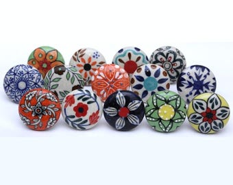Handpainted Ceramic Door Knobs, Vintage Floral Cabinet Hardware