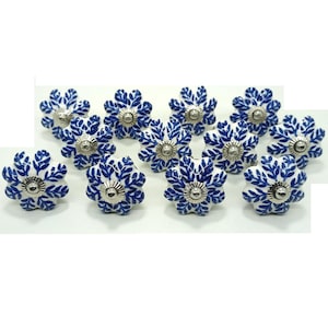Blue Leaf Ceramic Cabinet Knob, Handpainted Drawer Pull