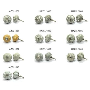 Hand Painted Ceramic Cabinet Knob | Grey & White Floral Drawer Pull