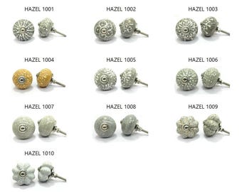 Hand Painted Ceramic Cabinet Knob | Grey & White Floral Drawer Pull