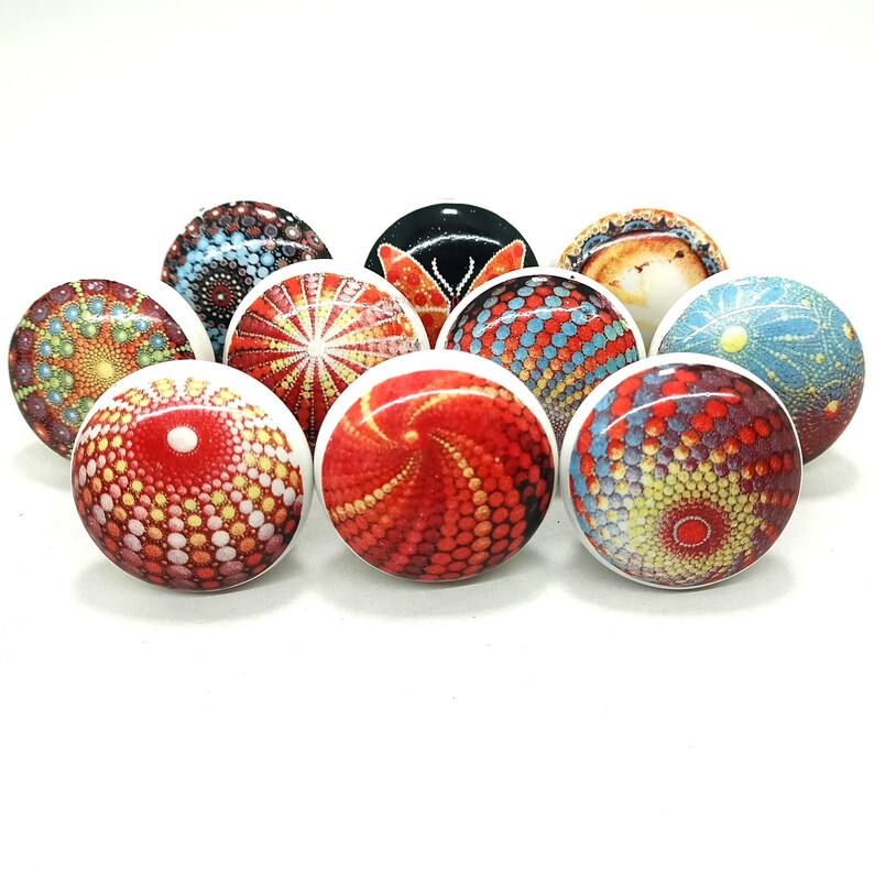 Multicolor Ceramic Flat Knobs, Decorative Cabinet Hardware image 1