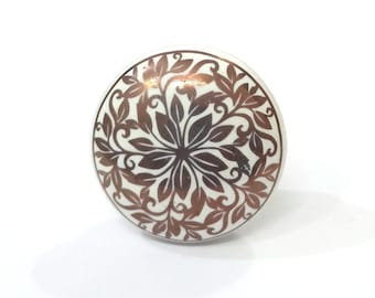 Floral Ceramic Cabinet Knob - Dark Bronze Leaf Design