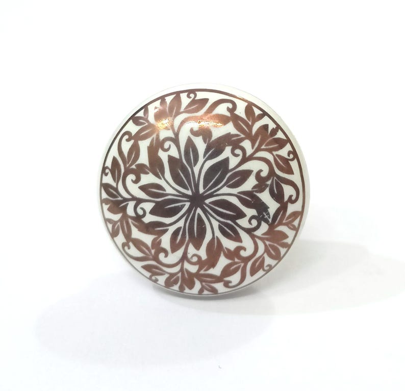 Floral Ceramic Cabinet Knob - Dark Bronze Leaf Design image 1