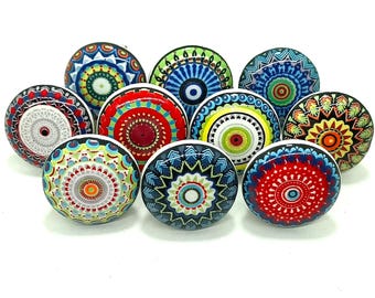 Veelkleurige keramische ladeknoppen, vintage kastdeurgrepen