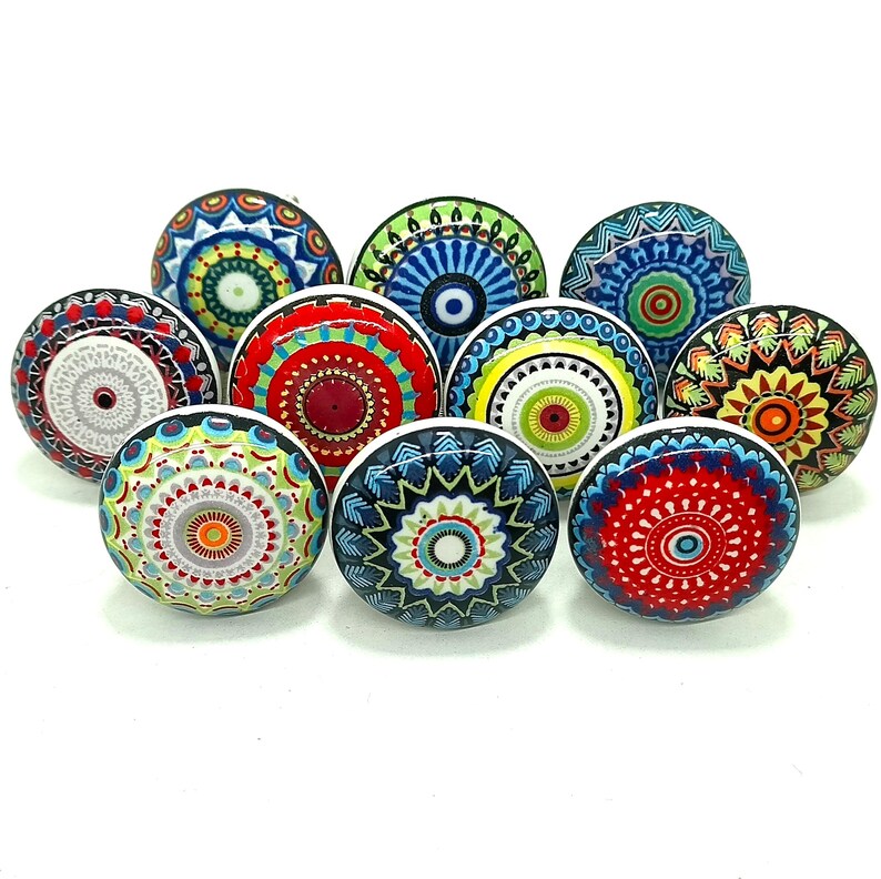 Pomelli per cassetti in ceramica multicolore, maniglie per ante di mobili vintage immagine 1